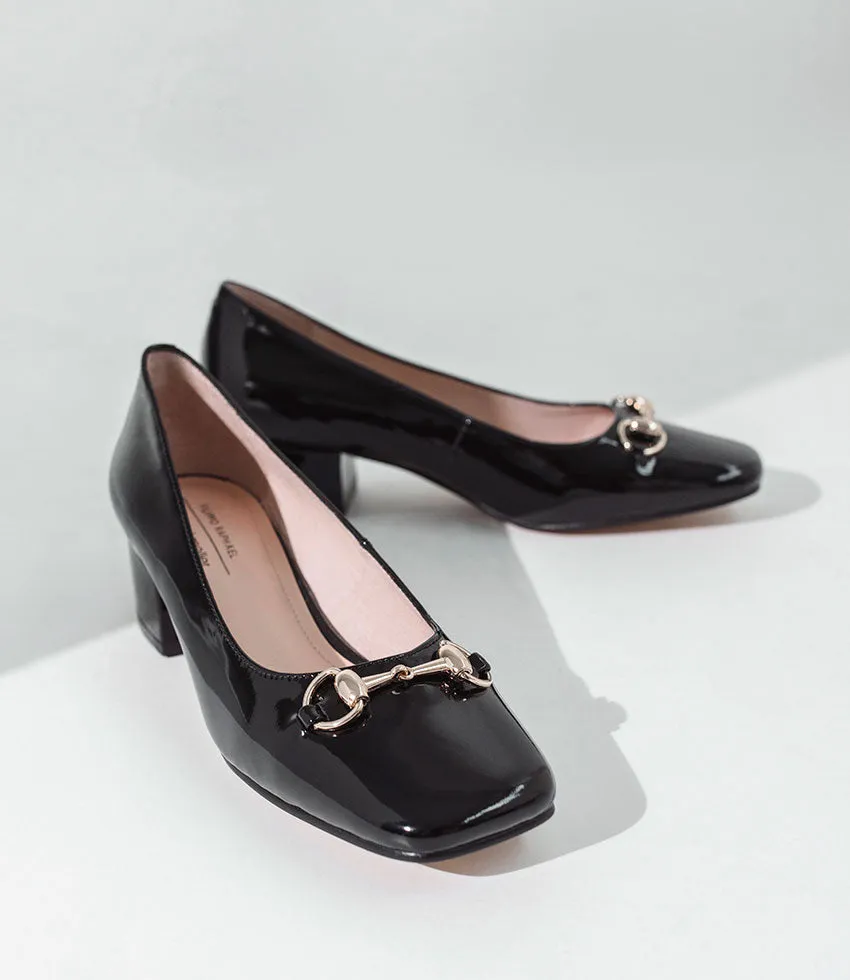 CHRISTINE45 Block Heel Pump with Hardware in Black Patent