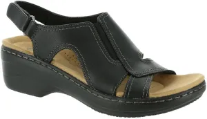 Clarks womens Airabell Mid Wedge Sandal, Black Leather, 9.5 US