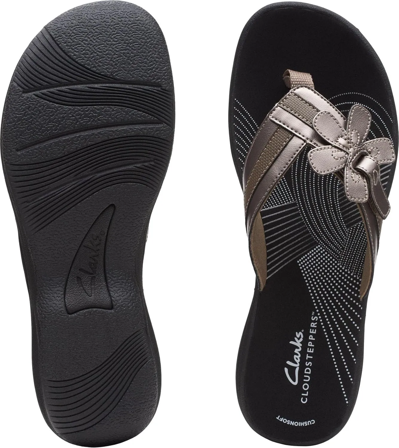Clarks Womens Breeze Sea Flip-Flop Sandals - Comfortable Flip Flop with Adjustable Hook and Arch Support - Casual Summer Wearing Cloudsteppers for Everyday
