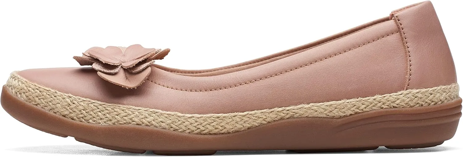 Clarks Women's Elaina Jade Ballet Flat, Warm Beige Leather, 12 Wide