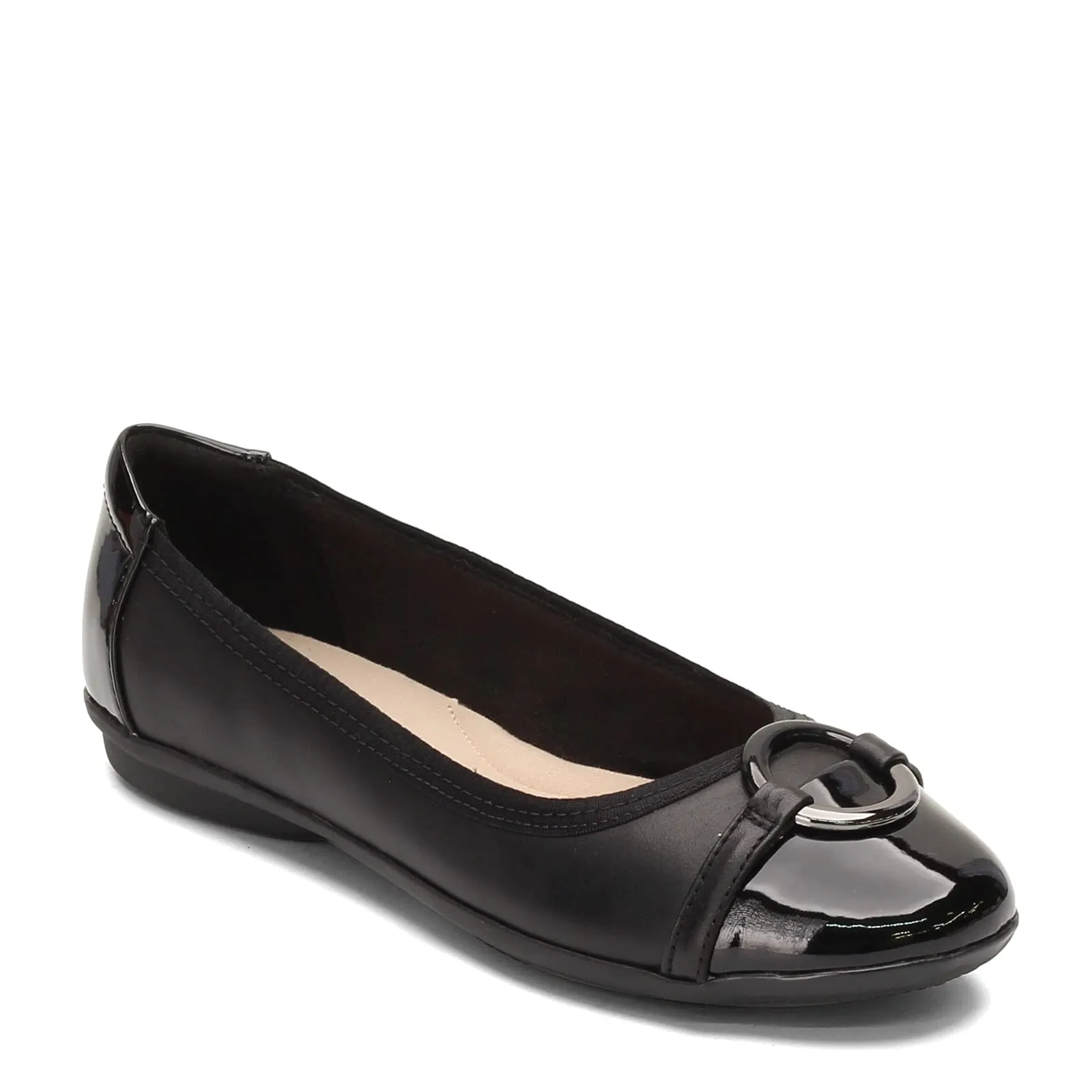 Clarks womens Gracelin Wind Dress Ballet Flat, Black Leather/Synthetic, 8.5 US