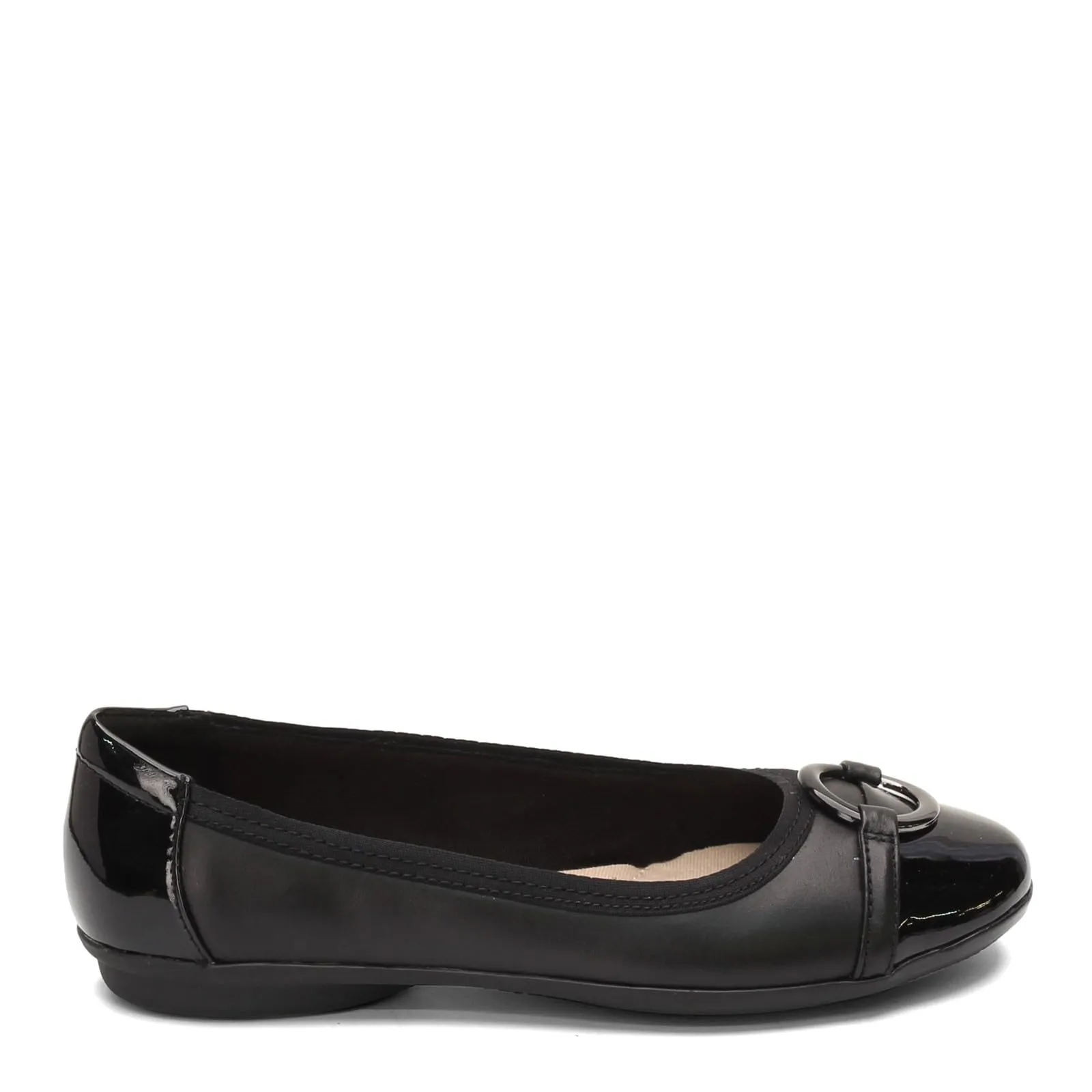 Clarks womens Gracelin Wind Dress Ballet Flat, Black Leather/Synthetic, 8.5 US