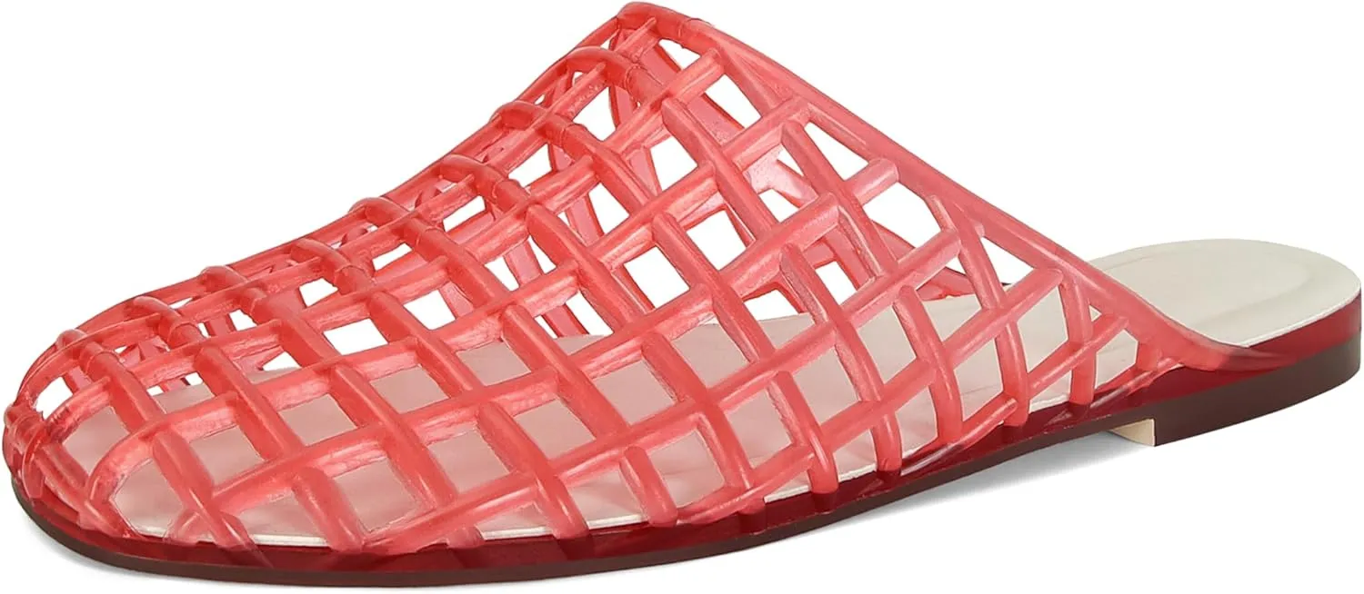 Clear Jelly Flats for Women Closed Toe Mesh Hollow Jellies Mule Sandals Slip On Jelly Slides Casual Comforatable Summer Beach Slipper Sandals