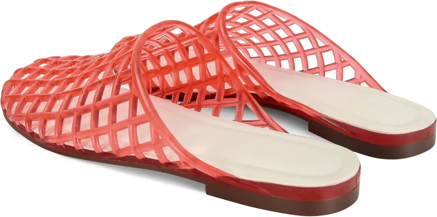Clear Jelly Flats for Women Closed Toe Mesh Hollow Jellies Mule Sandals Slip On Jelly Slides Casual Comforatable Summer Beach Slipper Sandals