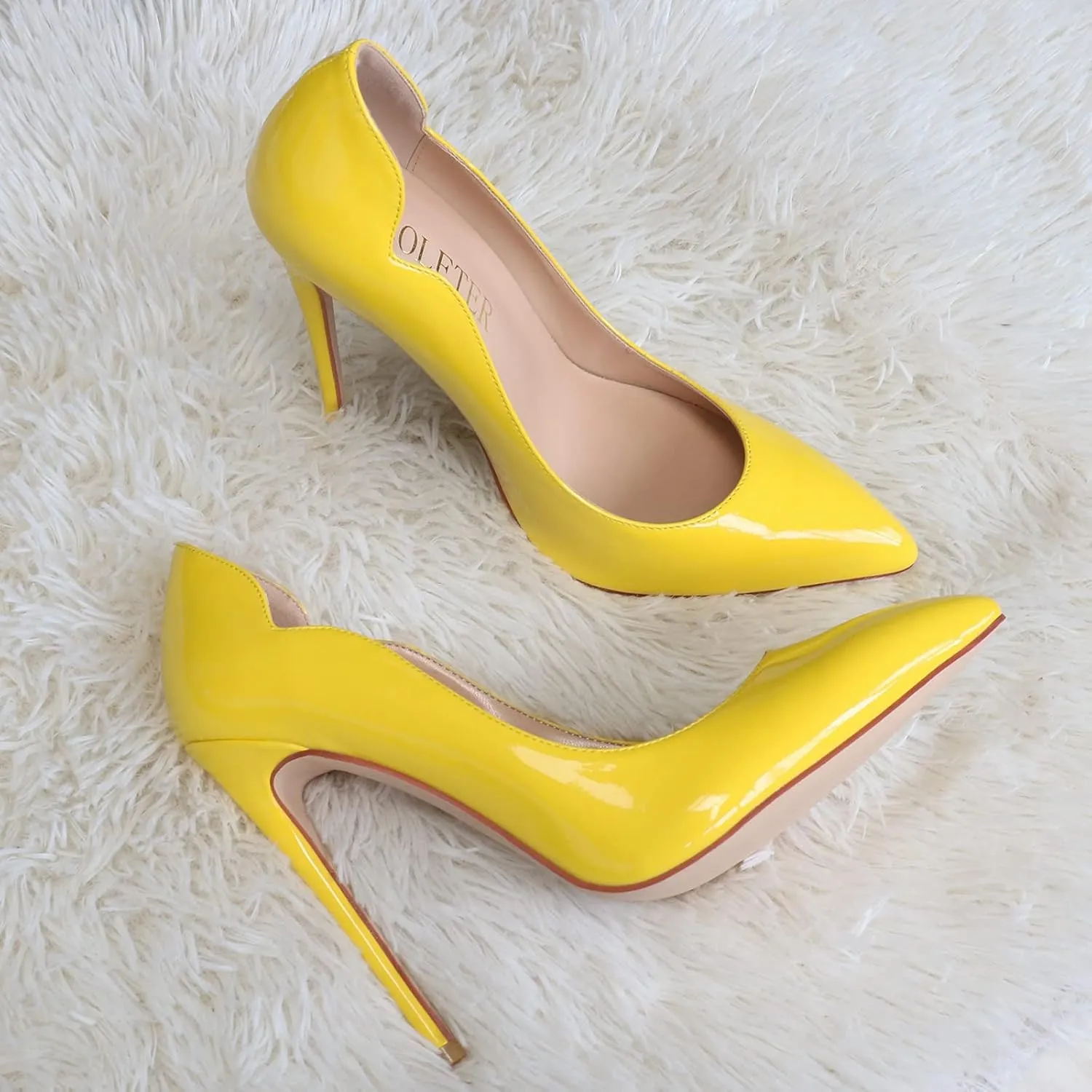 COLETER Women's Sexy Pointed Toe High Heels,4.72 inch/12cm Patent Leather Pumps,Wedding Dress Shoes,Cute Evening Stilettos