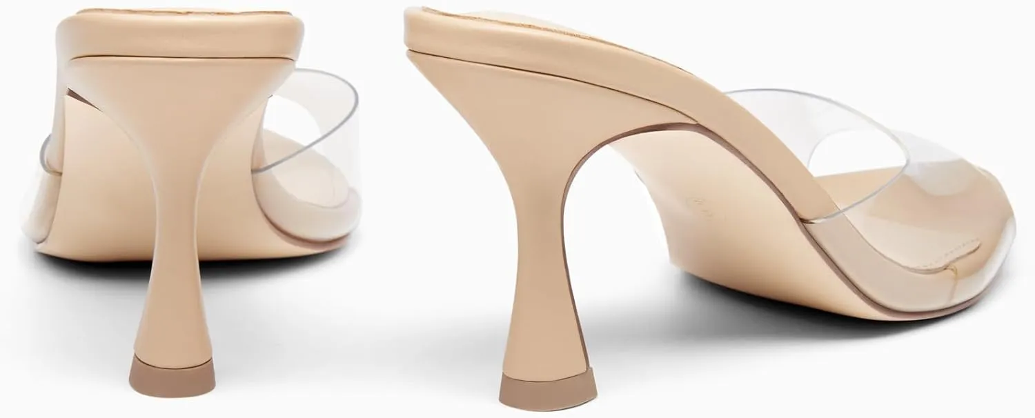 Coutgo Womens Heeled Mules Pointed Peep Toe High Heels Slip On Backless Mule Sandals Dress Shoes