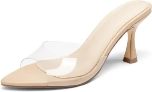 Coutgo Womens Heeled Mules Pointed Peep Toe High Heels Slip On Backless Mule Sandals Dress Shoes