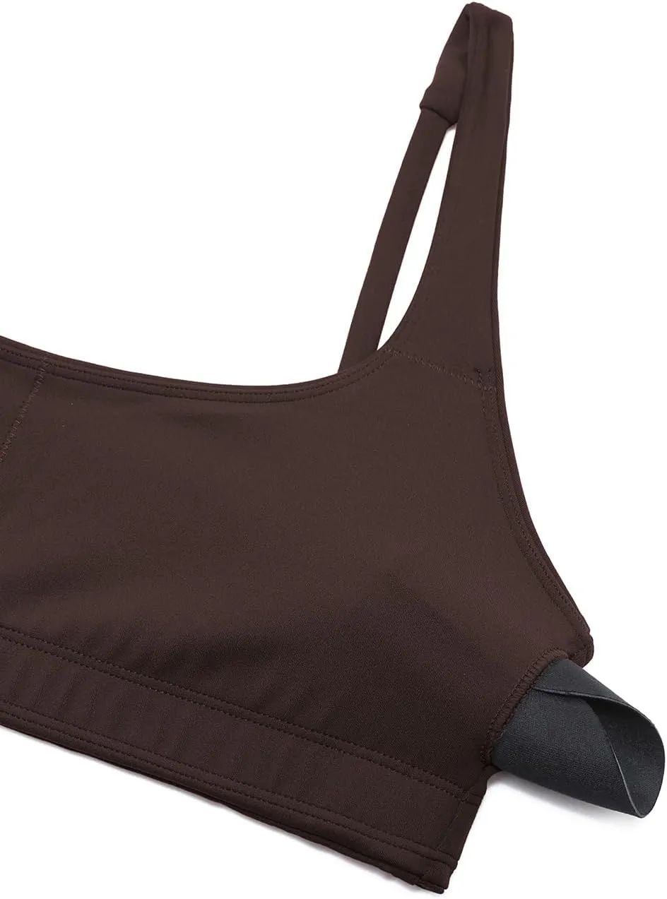 CRZ YOGA Butterluxe Spaghetti Strap Sports Bras for Women - Square Neck Yoga Wireless Low Coverage Padded Cami Crop Top