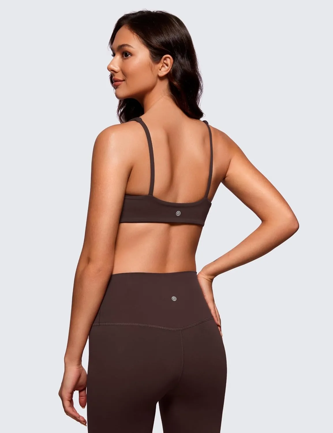 CRZ YOGA Butterluxe Spaghetti Strap Sports Bras for Women - Square Neck Yoga Wireless Low Coverage Padded Cami Crop Top