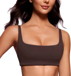 CRZ YOGA Butterluxe Spaghetti Strap Sports Bras for Women - Square Neck Yoga Wireless Low Coverage Padded Cami Crop Top