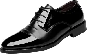 CsgrFagr High Rise Men's Lacquer Leather British Splice Business Casual Shoes Gentlemen's Leather Shoes Men Leather Dress Shoes Formal (Navy, 7.5)