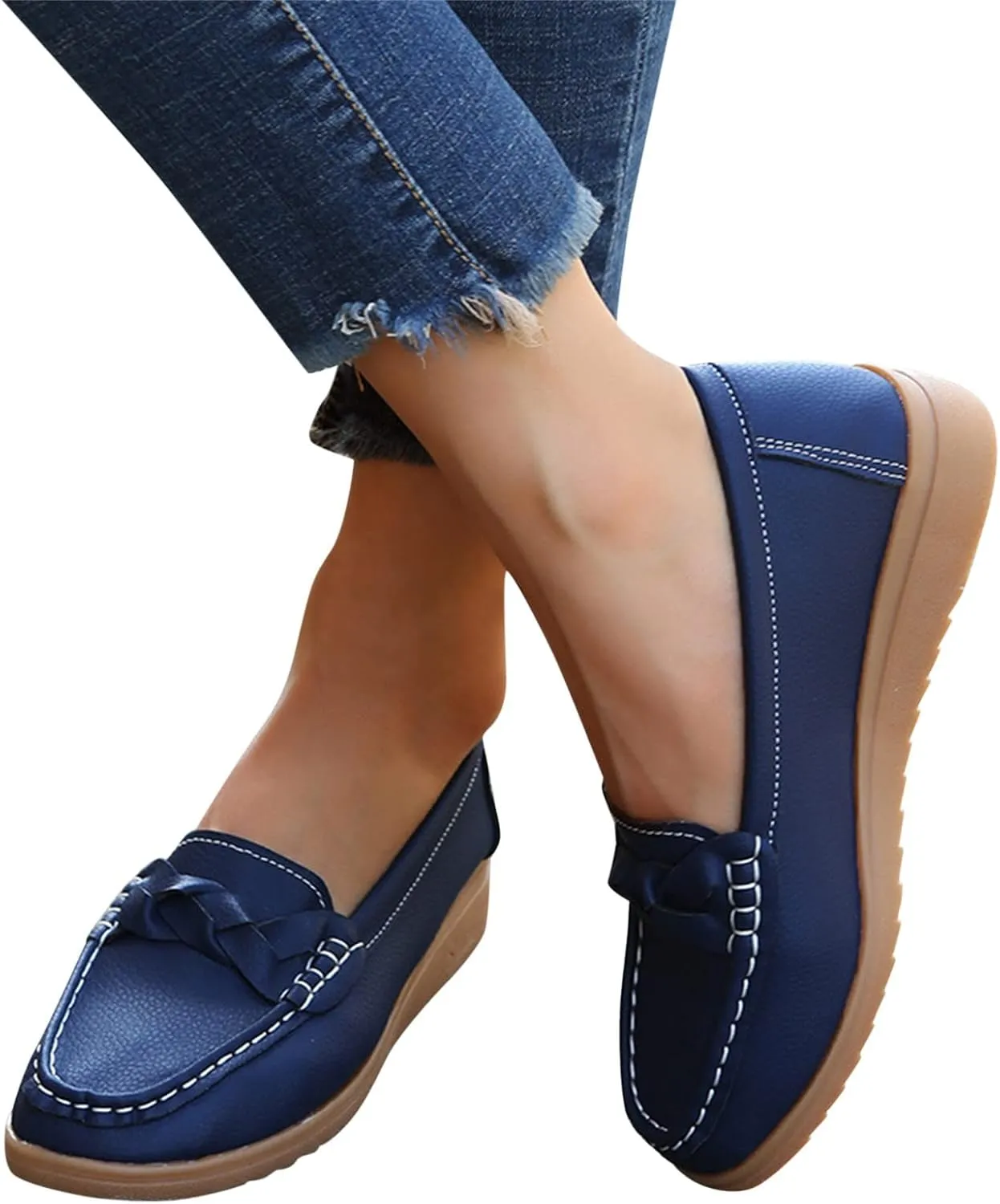CsgrFagr Ladies Fashion Multicolor Leather Shoes Soft Sole Pump Flat Casual Shoes Born Mens Casual Shoes (Blue, 8)