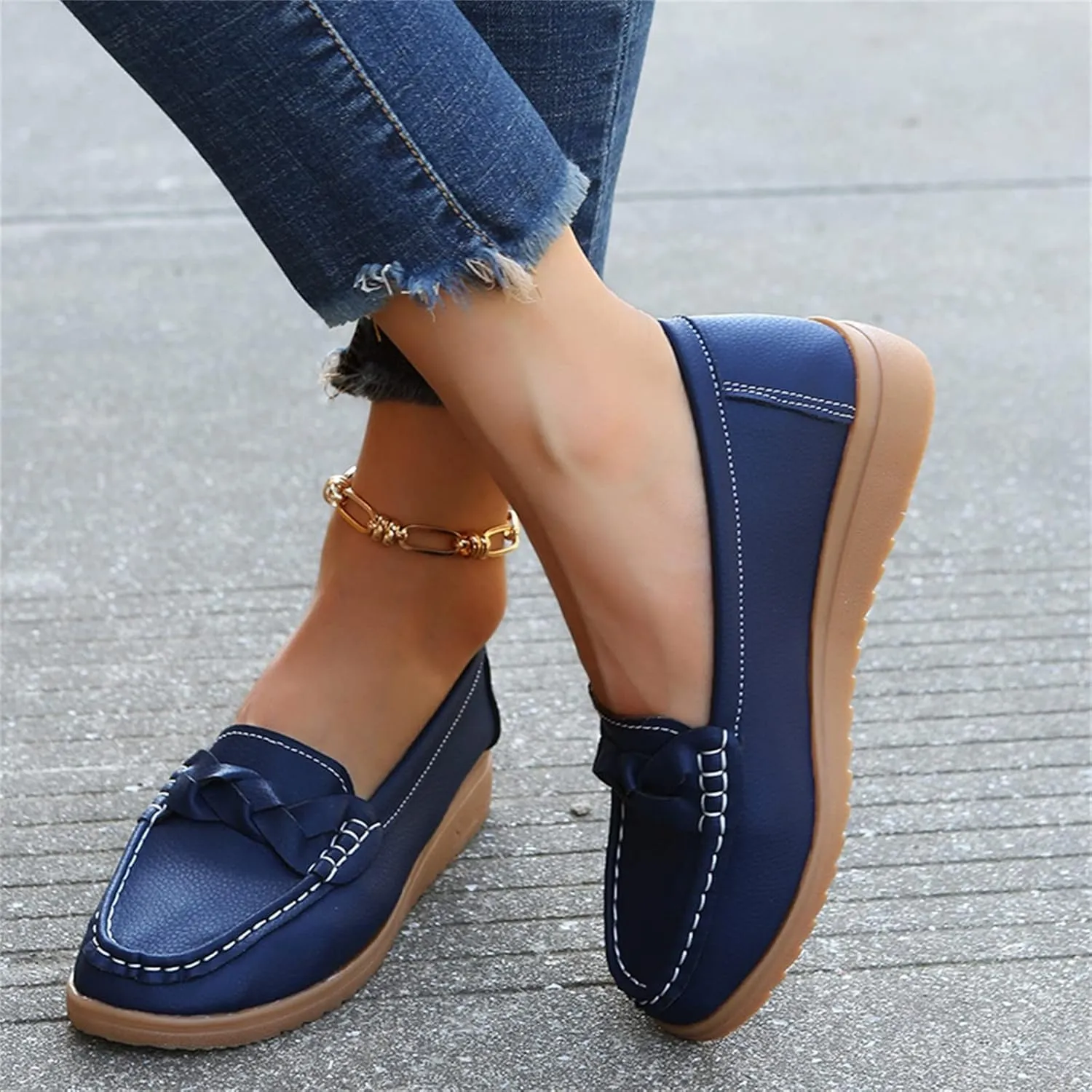 CsgrFagr Ladies Fashion Multicolor Leather Shoes Soft Sole Pump Flat Casual Shoes Born Mens Casual Shoes (Blue, 8)