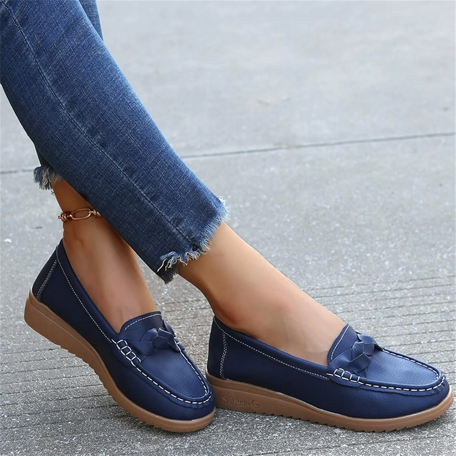 CsgrFagr Ladies Fashion Multicolor Leather Shoes Soft Sole Pump Flat Casual Shoes Born Mens Casual Shoes (Blue, 8)