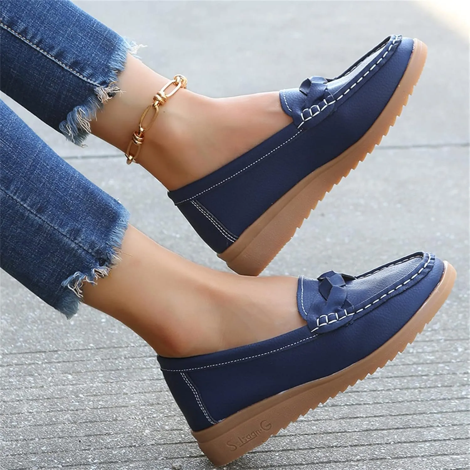 CsgrFagr Ladies Fashion Multicolor Leather Shoes Soft Sole Pump Flat Casual Shoes Born Mens Casual Shoes (Blue, 8)