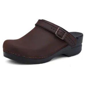 Dansko Ingrid Sling Back Mule Clog for Women - Anti-Fatigue Rocker Bottom Promotes Forward Foot Motion - Premium Leather Uppers for Long-Lasting Wear Antique Brown/Blk Open-Back Clog 10.5-11 M US