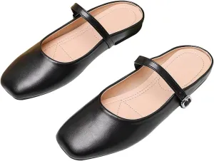 Dear Time Mules for Women Mary Janes Comfortable Flat Mules Dressy Office Slip On Slides