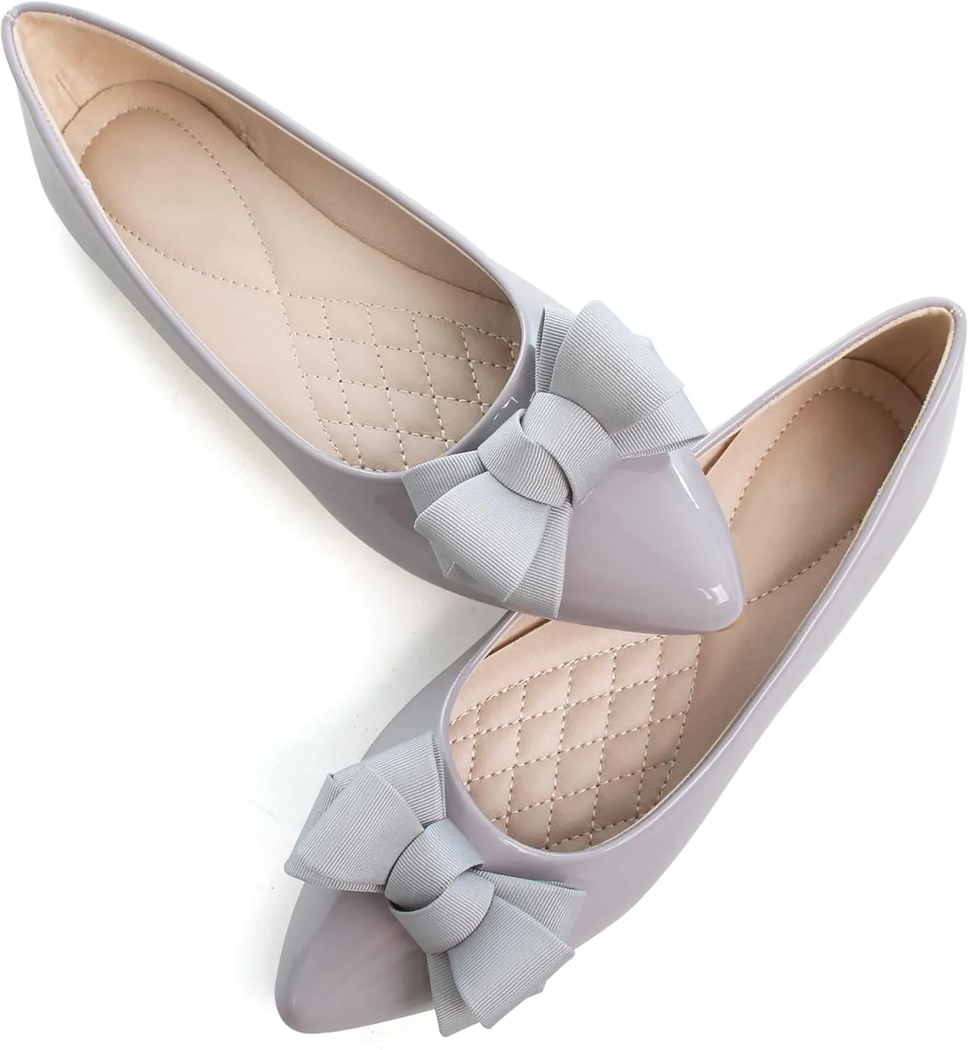 Dear Time Women's Patent Leather Ballet Flat with Bow Comfortable Pointy Slip-on Loafers