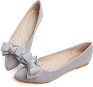 Dear Time Women's Patent Leather Ballet Flat with Bow Comfortable Pointy Slip-on Loafers