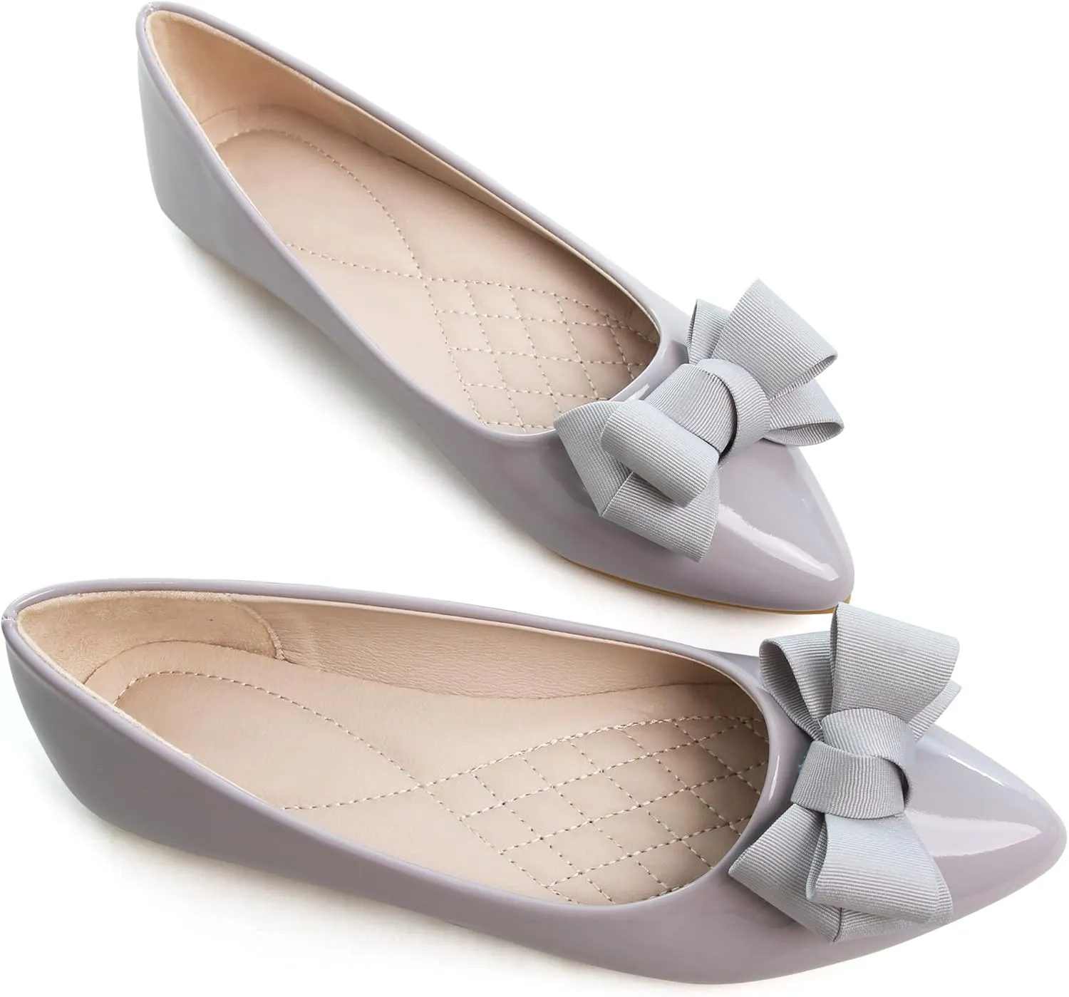Dear Time Women's Patent Leather Ballet Flat with Bow Comfortable Pointy Slip-on Loafers