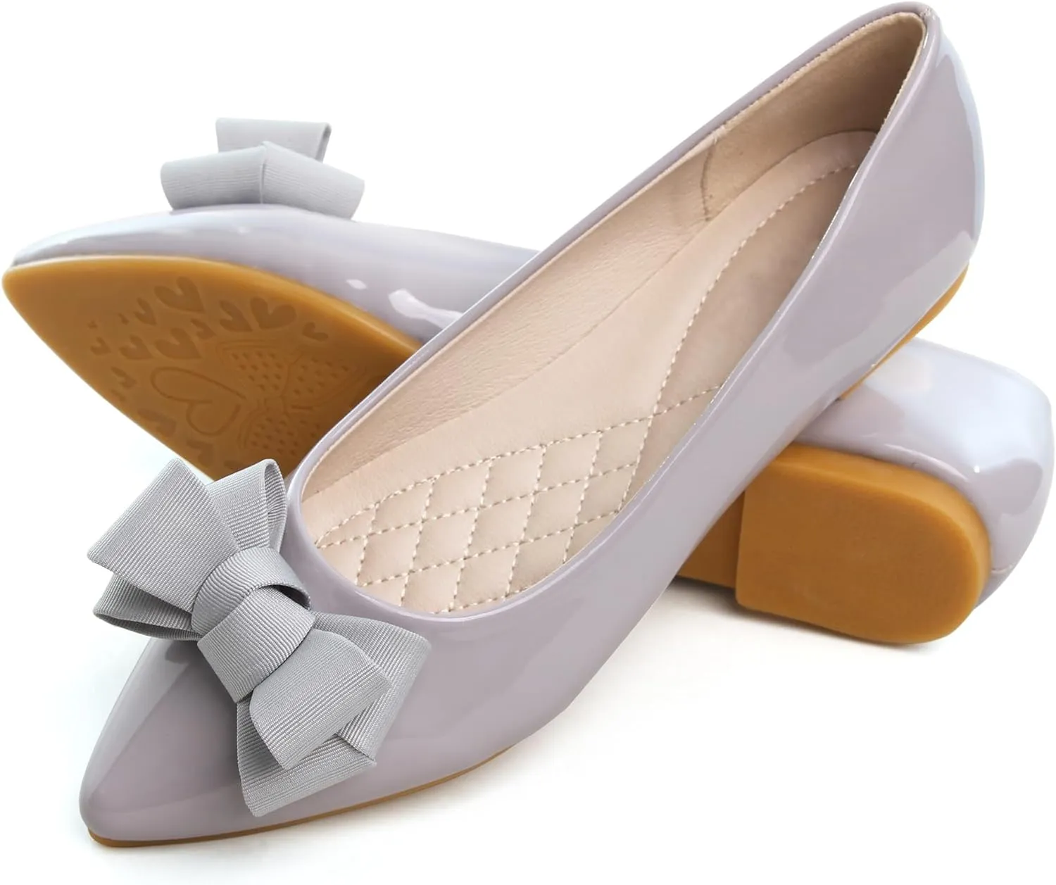 Dear Time Women's Patent Leather Ballet Flat with Bow Comfortable Pointy Slip-on Loafers