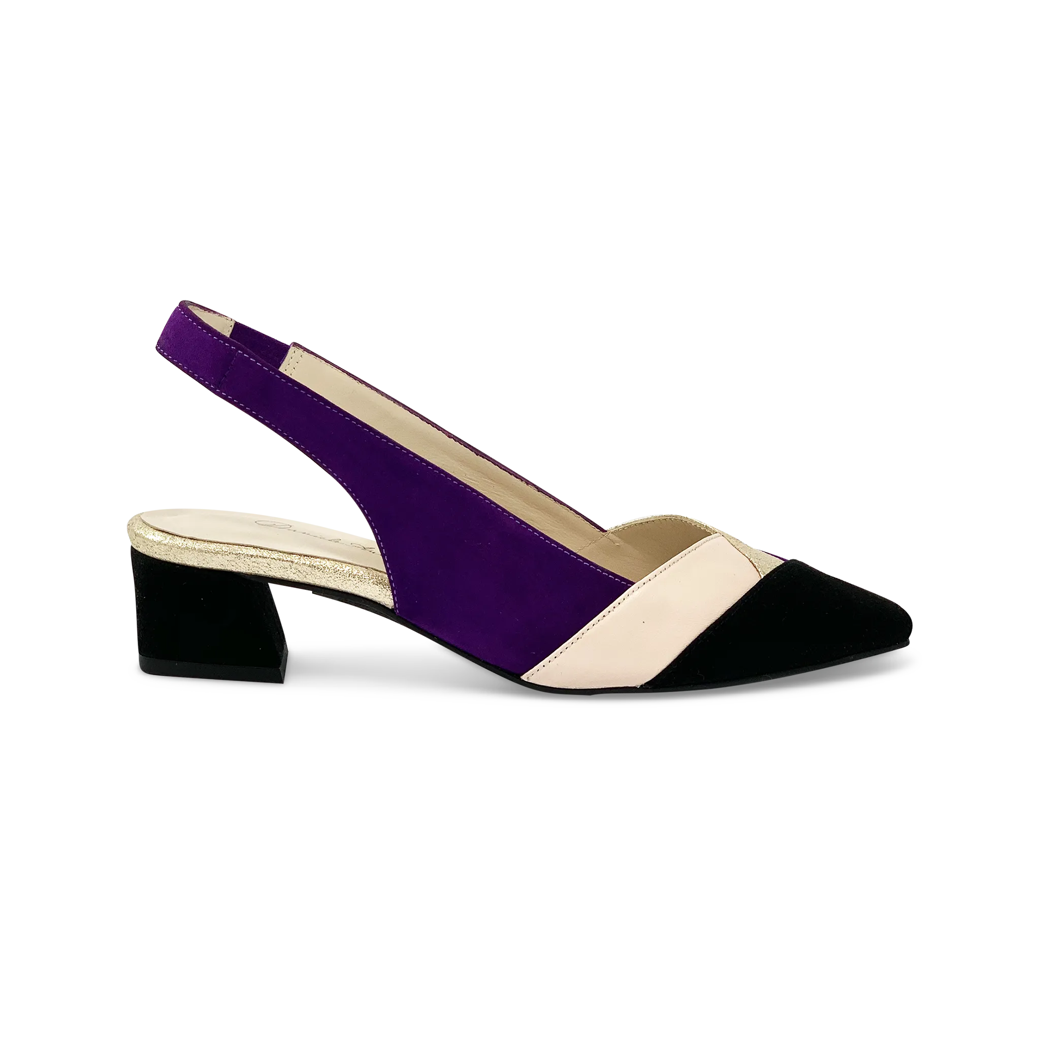 DI CHENZO Women's 9910 Purple, Nude, Black, and Platinum Leather Combo