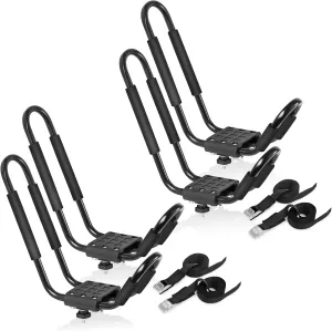 Direct Aftermarket (2 Pairs) Universal Kayak Rack for Car Truck SUV - Rooftop Kayak Carrier J-Bar Holder Mount with Tie Down Straps