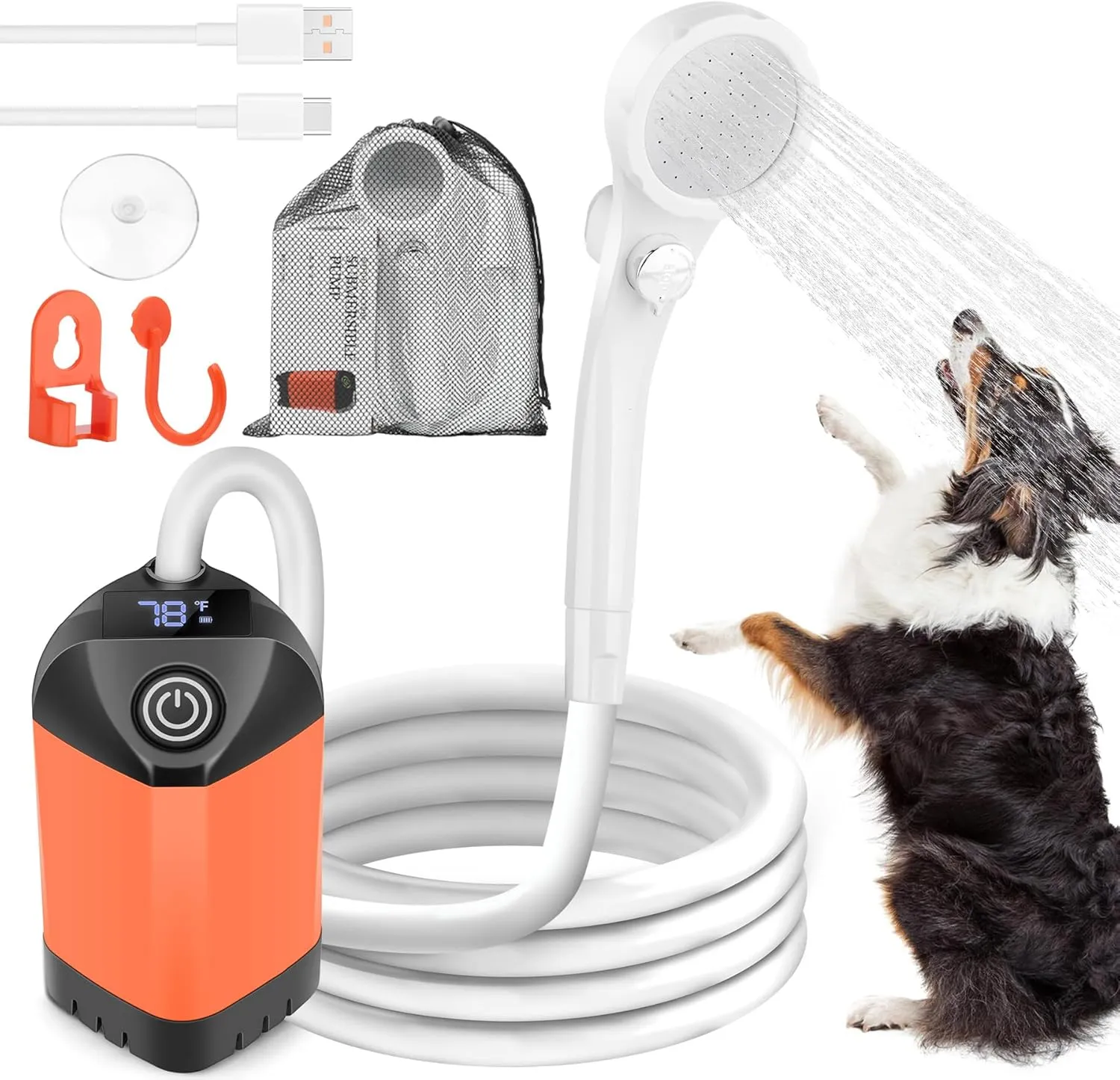 Dog Shower Attachment for Fast and Easy Bathing and Cleaning, Portable Shower with 3 Adjustable Water Pressure Dog Shower Head, Indoor & Outdoor Shower Dog Wash Sprayer Kit with Intelligent Display