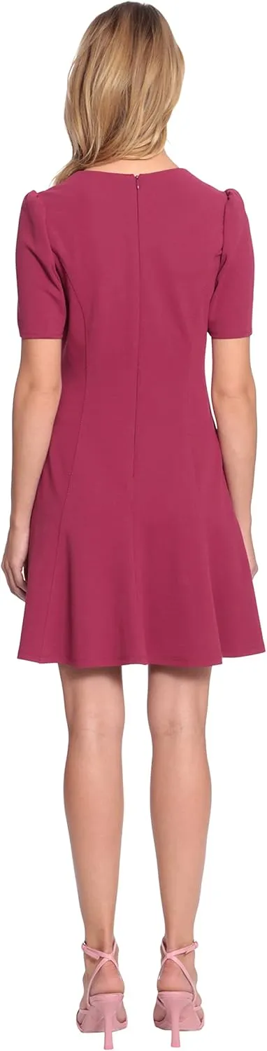 Donna Morgan Women's Short Sleeve Fit and Flare Scuba Crepe Dress