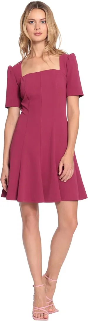 Donna Morgan Women's Short Sleeve Fit and Flare Scuba Crepe Dress