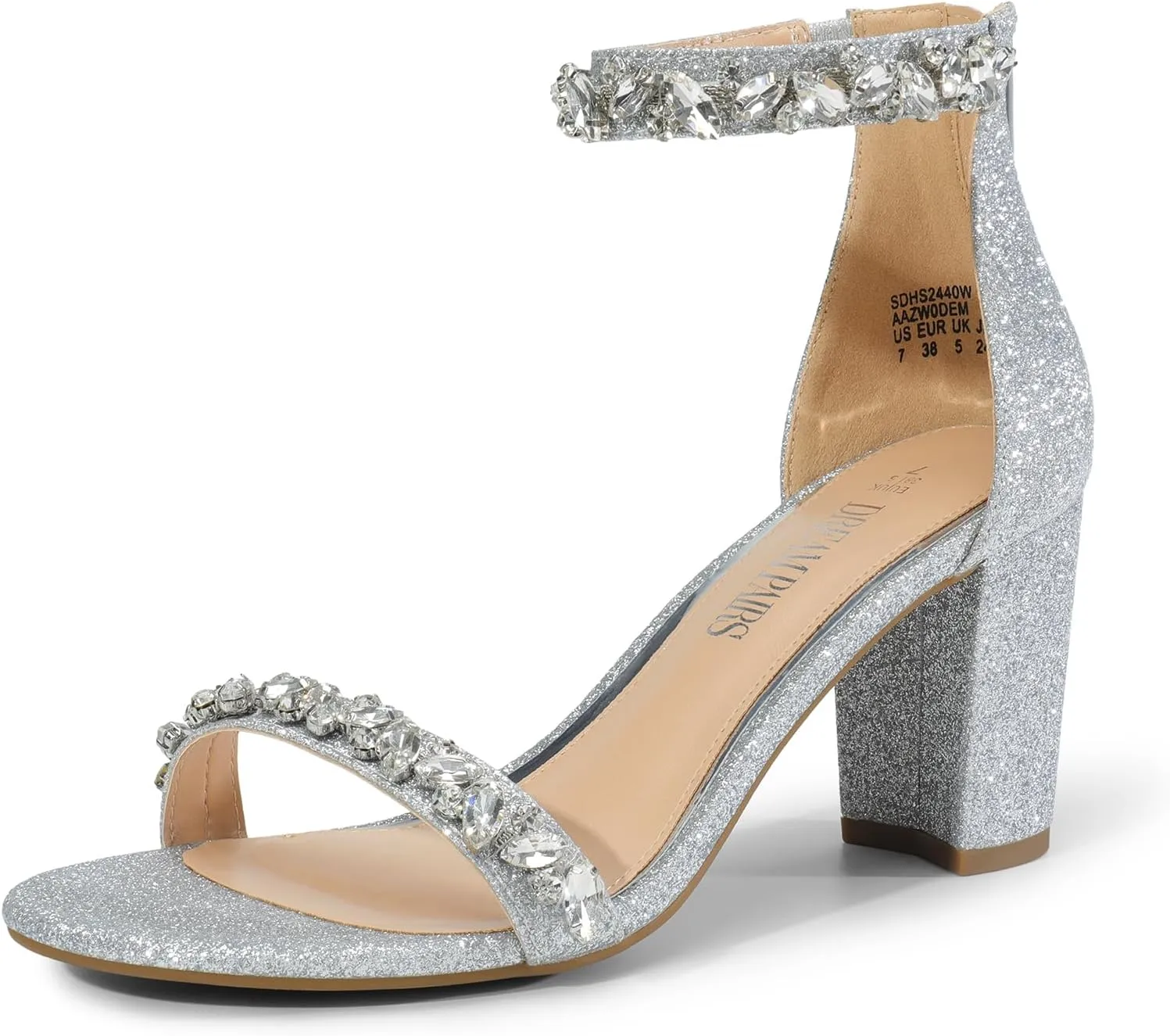 DREAM PAIRS Women's Chunk Low Heel Pump Sandals,Size 10,Silver-Rhinestone,SDHS2440W