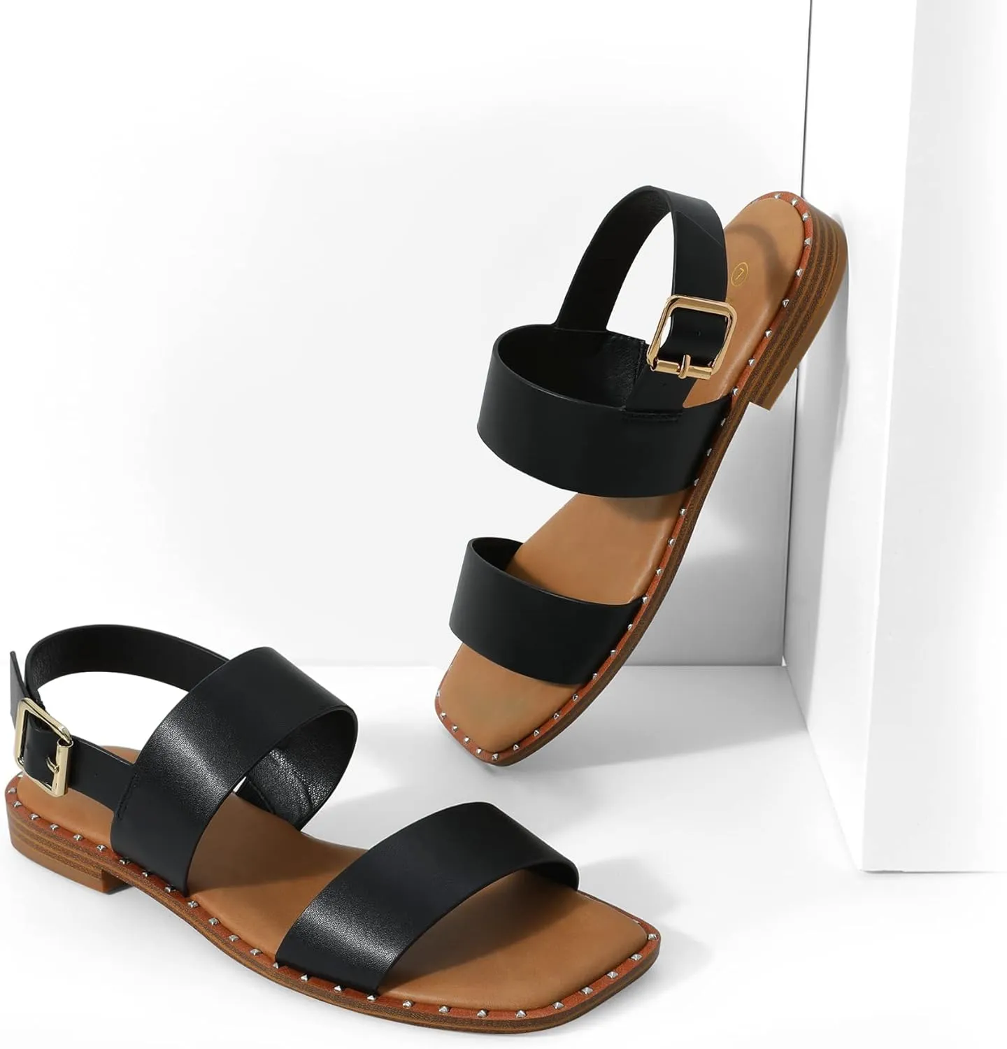 DREAM PAIRS Women's Summer Casual Dressy Cute Flat Sandals Comfortable Sexy Square-Toe Fashion One Band Strappy Shoes Wide Width