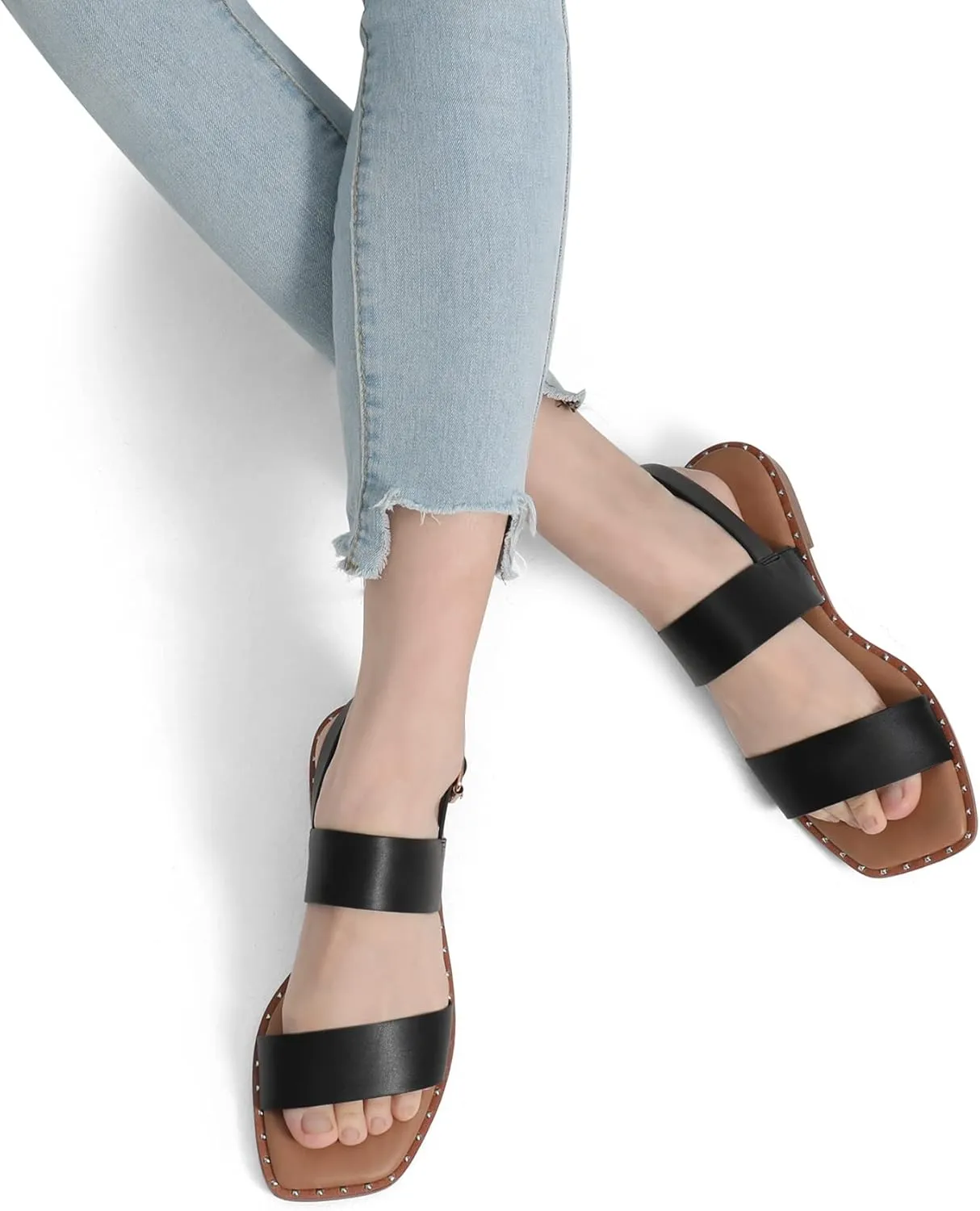 DREAM PAIRS Women's Summer Casual Dressy Cute Flat Sandals Comfortable Sexy Square-Toe Fashion One Band Strappy Shoes Wide Width