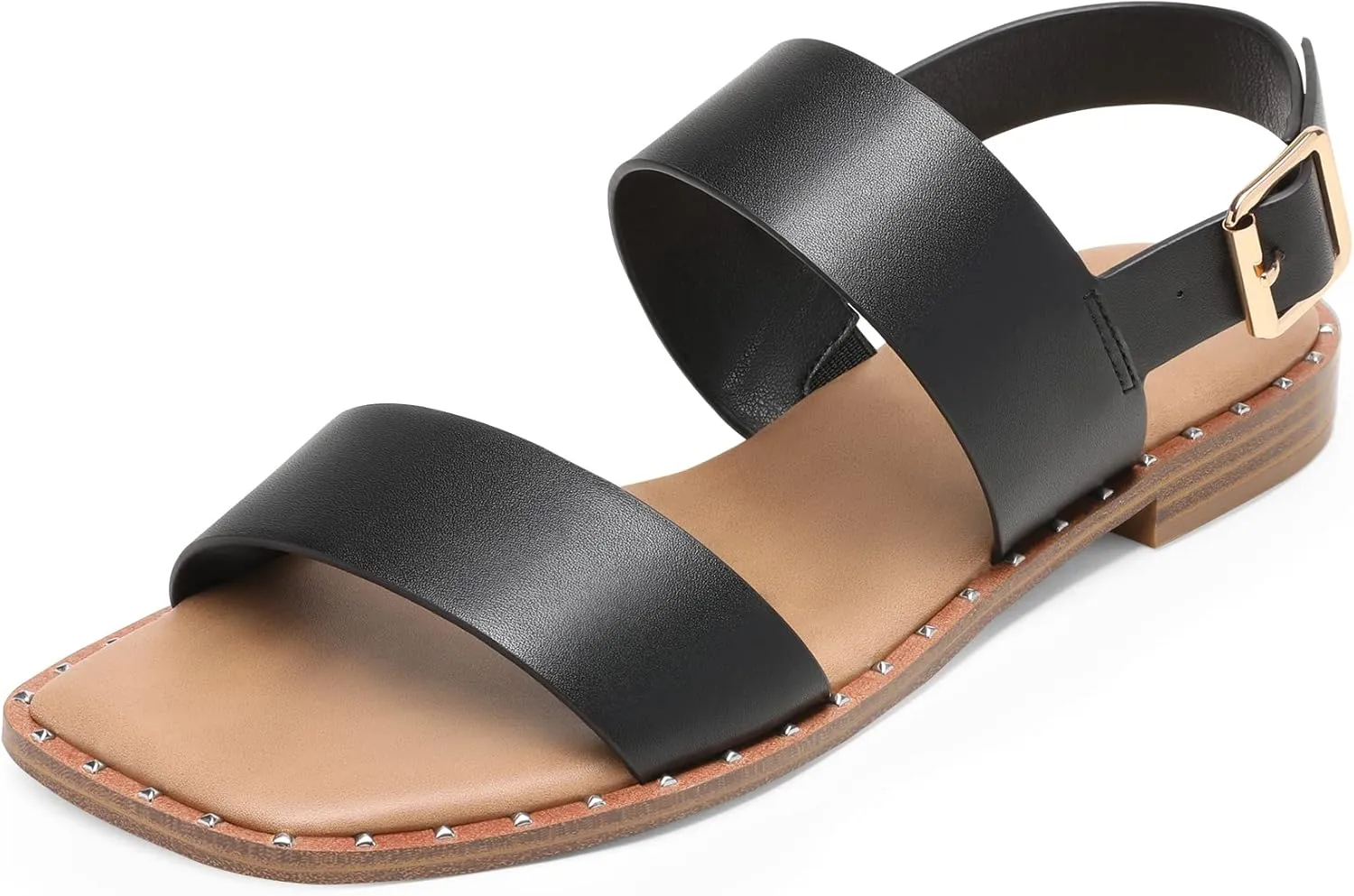 DREAM PAIRS Women's Summer Casual Dressy Cute Flat Sandals Comfortable Sexy Square-Toe Fashion One Band Strappy Shoes Wide Width