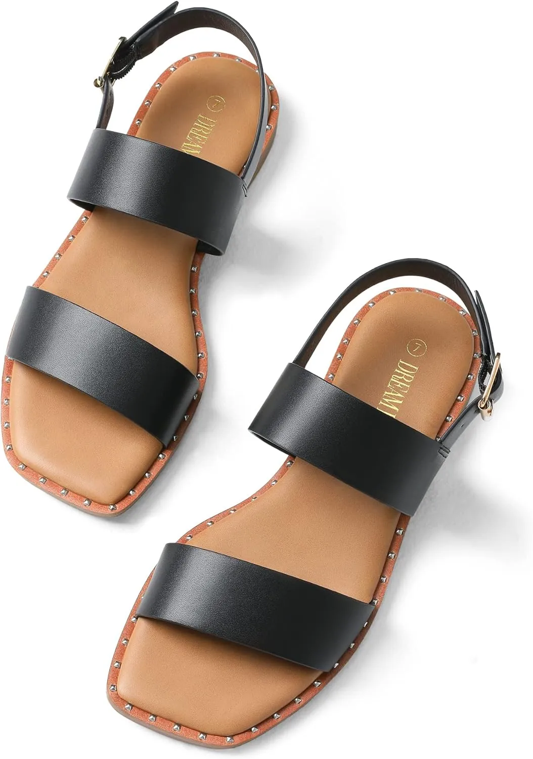 DREAM PAIRS Women's Summer Casual Dressy Cute Flat Sandals Comfortable Sexy Square-Toe Fashion One Band Strappy Shoes Wide Width