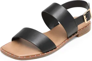 DREAM PAIRS Women's Summer Casual Dressy Cute Flat Sandals Comfortable Sexy Square-Toe Fashion One Band Strappy Shoes Wide Width