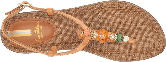 Edelman Toe Sandals Compliance-certified Gigi Ankle Ergonomic Open Flats Retro Bead Natural Strap Custom Sam