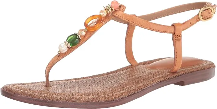 Edelman Toe Sandals Compliance-certified Gigi Ankle Ergonomic Open Flats Retro Bead Natural Strap Custom Sam