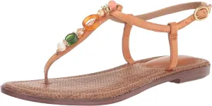 Edelman Toe Sandals Compliance-certified Gigi Ankle Ergonomic Open Flats Retro Bead Natural Strap Custom Sam