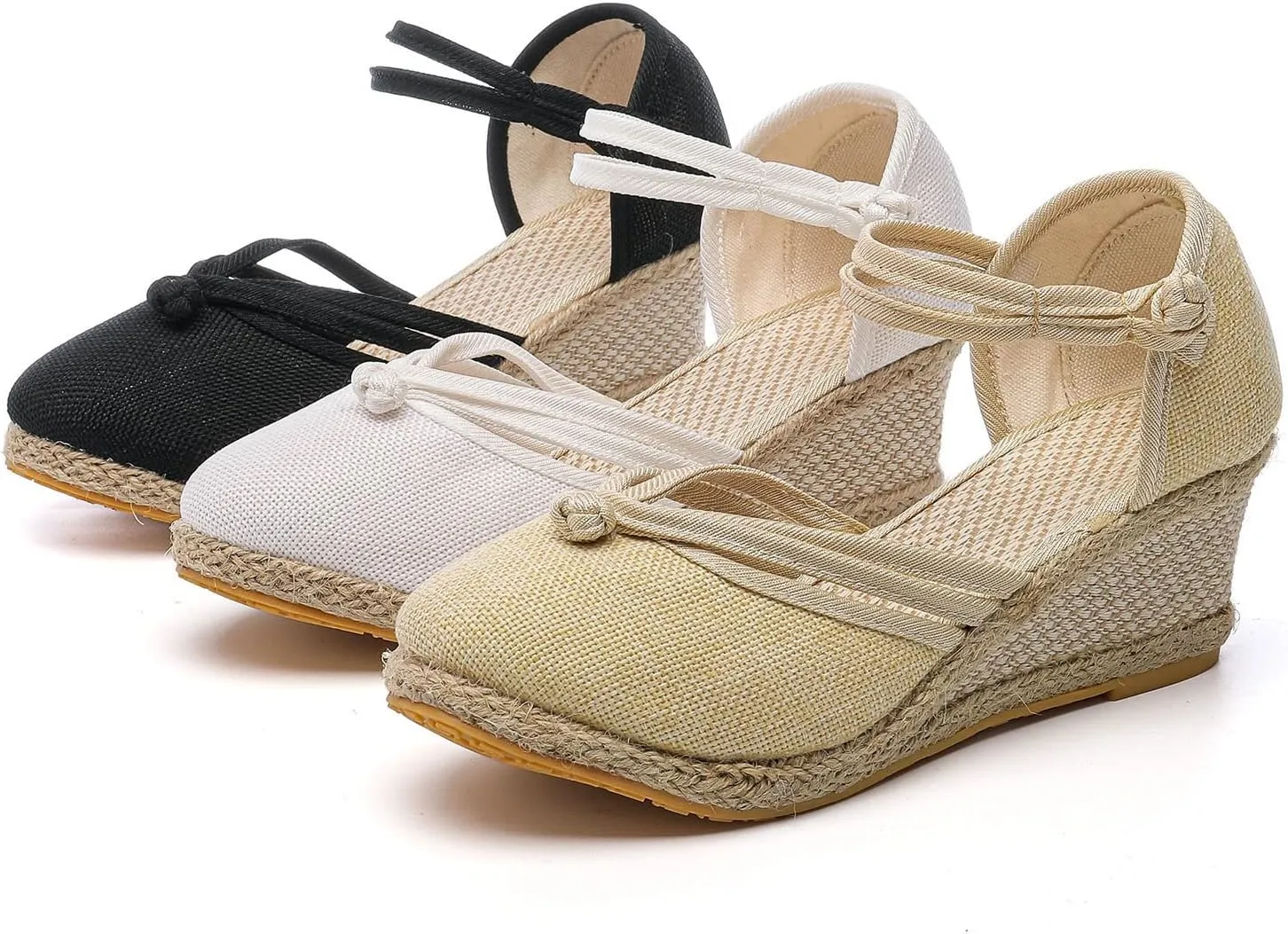 Eduavar Sandals for Women Summer Espadrilles Wedge Sandals with Arch Support Closed Toe Platform Elastic Ankle Strap Shoes