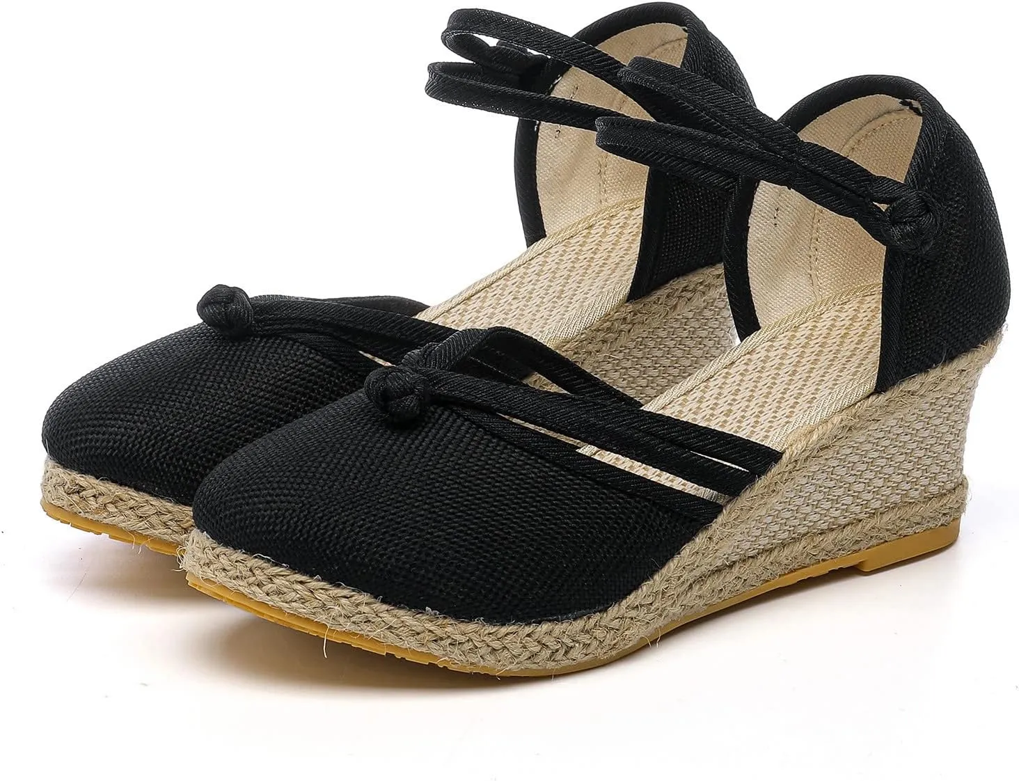 Eduavar Sandals for Women Summer Espadrilles Wedge Sandals with Arch Support Closed Toe Platform Elastic Ankle Strap Shoes