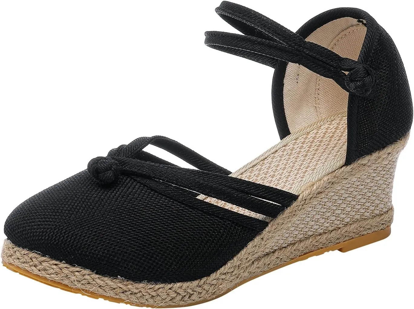 Eduavar Sandals for Women Summer Espadrilles Wedge Sandals with Arch Support Closed Toe Platform Elastic Ankle Strap Shoes