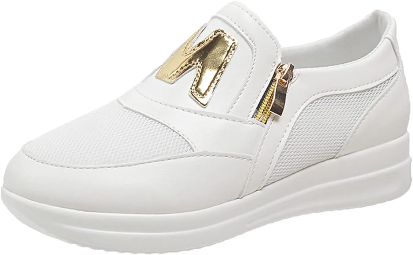 Eduavar Sneakers for Women Trendy, Womens Sneakers Trendy Leather Zip Up Sneakers Breathable Walking Sneakers Shoes