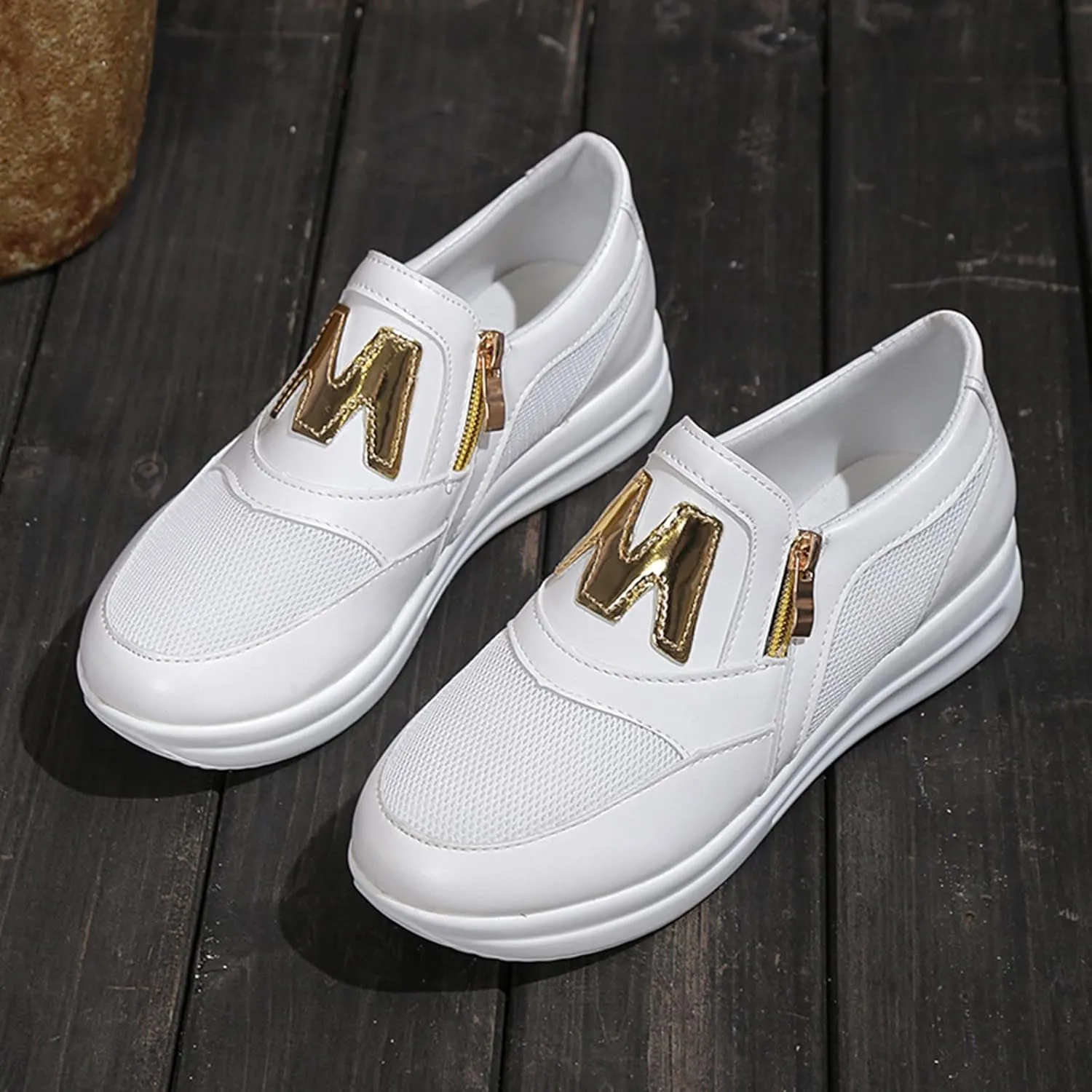 Eduavar Sneakers for Women Trendy, Womens Sneakers Trendy Leather Zip Up Sneakers Breathable Walking Sneakers Shoes