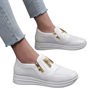 Eduavar Sneakers for Women Trendy, Womens Sneakers Trendy Leather Zip Up Sneakers Breathable Walking Sneakers Shoes