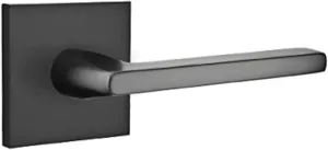 EMTEK Square Rosette Privacy Set with Matching Finish Helios Lever - Choice of Left/Right Handing and 7 Finishes - 5210HLOLHUS19 - Left Handed (LH) - Flat Black (US19)