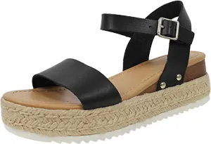 Espadrilles Wedges for Women Dressy Casual Open Toe Buckle Ankle Strap Espadrilles Flatform Wedge Sandals for Women Summer Beach Comfortable Walking Shoes