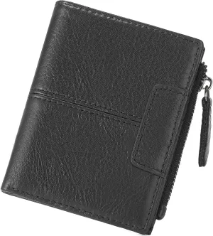FALAN MULE Genuine Leather Wallet for Men Slim Bifold Rfid Blocking Men Wallet with ID Window Zip Coin Pocket