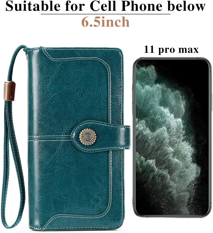 FALAN MULE Women Genuine Leather Wallet Large Capacity Bifold RFID Blocking Card Holder with Zipper Coin Pocket