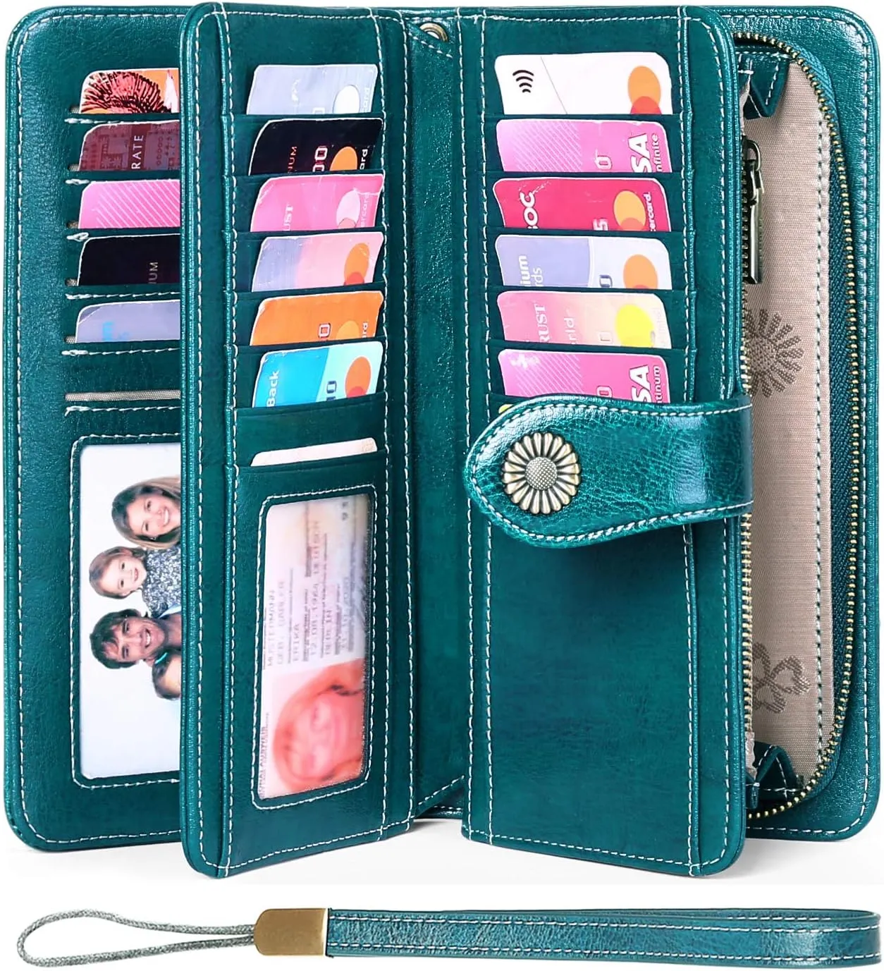 FALAN MULE Women Genuine Leather Wallet Large Capacity Bifold RFID Blocking Card Holder with Zipper Coin Pocket